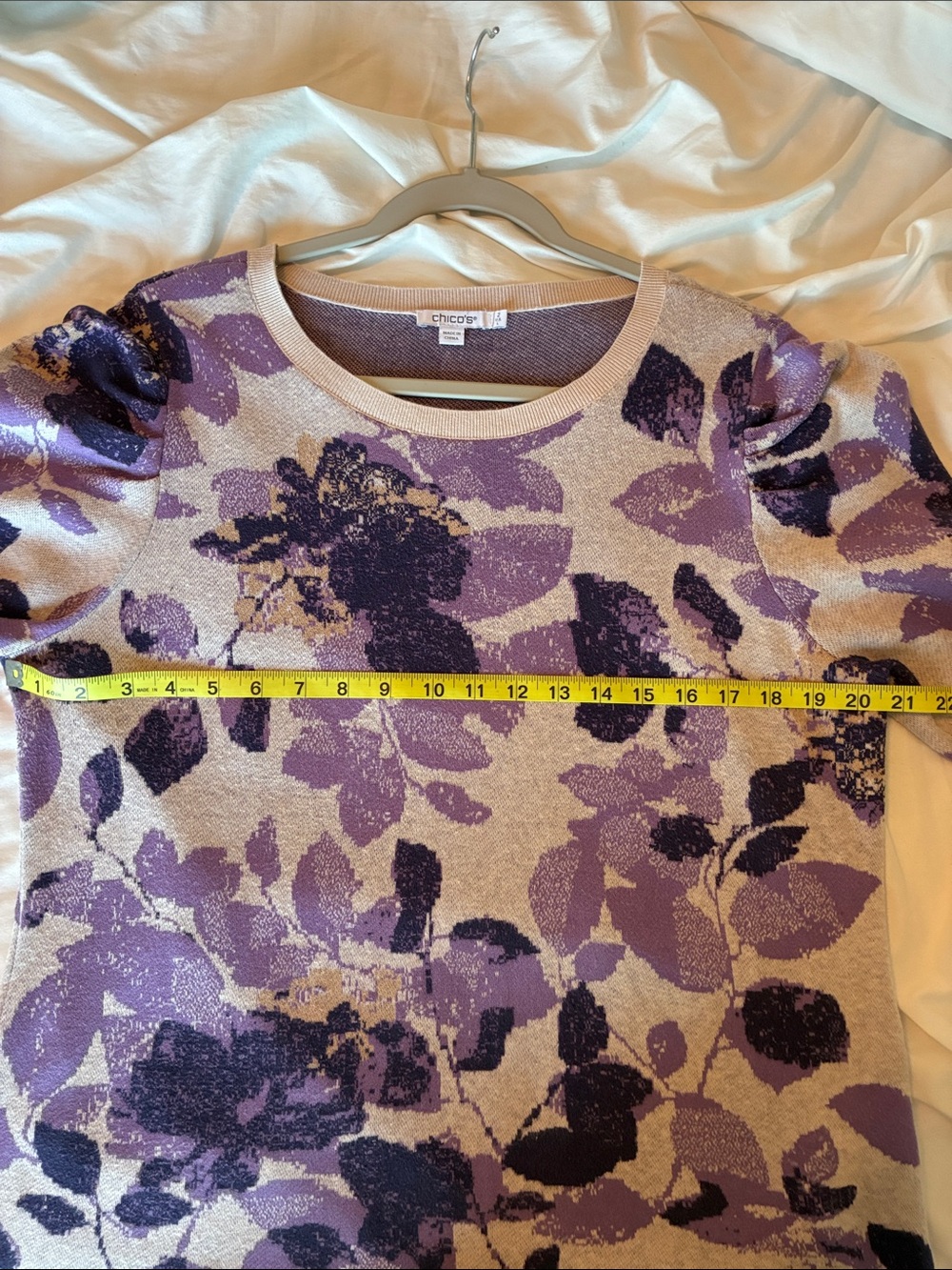 Chico's Purple Floral Short Sleeve Sweater - Picture 3 of 6